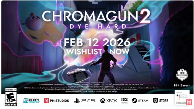 Pixel Maniacs 與 PM Studios 發表色彩解謎遊戲《ChromaGun 2: Dye Hard》